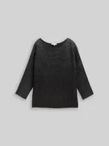 TOM TAILOR Damen Loose Fit Strickpullover mit Glitzer-Effekt, schwarz, Uni – Bild 3