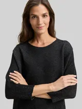 TOM TAILOR Damen Loose Fit Strickpullover mit Glitzer-Effekt, schwarz, Uni – Bild 6