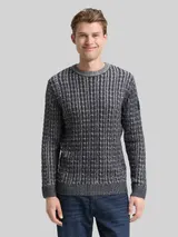 TOM TAILOR Herren Strickpullover mit Zopfmuster, blau, Meliert – Bild 4