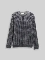 TOM TAILOR Herren Strickpullover mit Zopfmuster, blau, Meliert – Bild 3