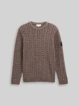 TOM TAILOR Herren Strickpullover mit Zopfmuster, braun, Meliert – Bild 3