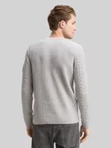 TOM TAILOR Herren Strickpullover mit Zopfmuster, grau, Meliert – Bild 5