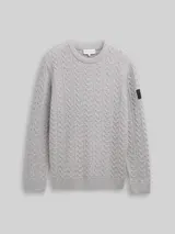 TOM TAILOR Herren Strickpullover mit Zopfmuster, grau, Meliert – Bild 3