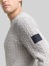 TOM TAILOR Herren Strickpullover mit Zopfmuster, grau, Meliert – Bild 6