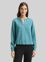 TOM TAILOR Damen Scuba Sweatshirt mit Strasssteinen, blau, Uni – Bild 4