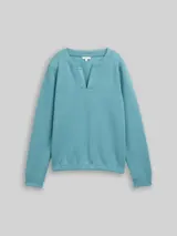 TOM TAILOR Damen Scuba Sweatshirt mit Strasssteinen, blau, Uni – Bild 3