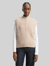 TOM TAILOR DENIM Damen Pullunder mit Stehkragen, beige, Meliert – Bild 4