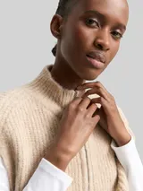 TOM TAILOR DENIM Damen Pullunder mit Stehkragen, beige, Meliert – Bild 6
