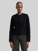 TOM TAILOR DENIM Damen Cardigan aus Federgarn, schwarz, Uni – Bild 4