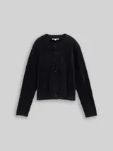 TOM TAILOR DENIM Damen Cardigan aus Federgarn, schwarz, Uni – Bild 3