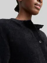 TOM TAILOR DENIM Damen Cardigan aus Federgarn, schwarz, Uni – Bild 6