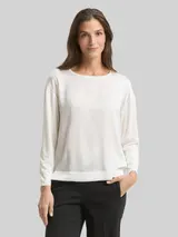 TOM TAILOR Damen Loose Fit Langarmshirt im Material-Mix, weiß, Uni – Bild 4