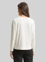 TOM TAILOR Damen Loose Fit Langarmshirt im Material-Mix, weiß, Uni – Bild 5