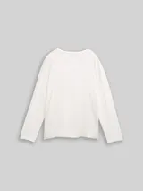 TOM TAILOR Damen Loose Fit Langarmshirt im Material-Mix, weiß, Uni – Bild 3