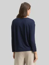 TOM TAILOR Damen Loose Fit Langarmshirt im Material-Mix, blau, Uni – Bild 5