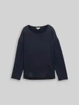 TOM TAILOR Damen Loose Fit Langarmshirt im Material-Mix, blau, Uni – Bild 3