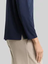 TOM TAILOR Damen Loose Fit Langarmshirt im Material-Mix, blau, Uni – Bild 6