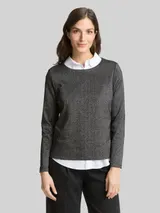 TOM TAILOR Damen Langarmshirt mit Glitzer-Effekt, schwarz, Uni – Bild 4