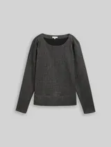 TOM TAILOR Damen Langarmshirt mit Glitzer-Effekt, schwarz, Uni – Bild 3