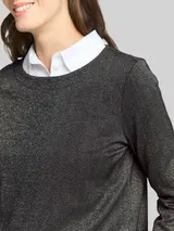 TOM TAILOR Damen Langarmshirt mit Glitzer-Effekt, schwarz, Uni – Bild 6