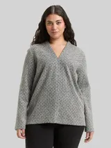 TOM TAILOR Damen Plus Size - Sweatshirt mit V-Ausschnitt, beige, Meliert – Bild 4