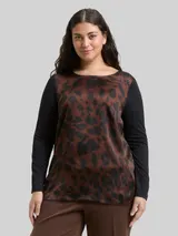 TOM TAILOR Damen Plus Size - Loose Fit Langarmshirt mit Leo-Print, braun, Animalprint – Bild 4