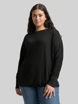 TOM TAILOR Damen Plus Size - Loose Fit Langarmshirt mit Glitzer-Effekt, schwarz, Uni – Bild 4