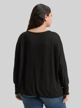 TOM TAILOR Damen Plus Size - Loose Fit Langarmshirt mit Glitzer-Effekt, schwarz, Uni – Bild 5