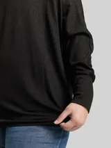 TOM TAILOR Damen Plus Size - Loose Fit Langarmshirt mit Glitzer-Effekt, schwarz, Uni – Bild 6