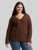 TOM TAILOR Damen Plus Size - Loose Fit Strickpullover mit Wollanteil, braun, Meliert – Bild 4