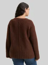 TOM TAILOR Damen Plus Size - Loose Fit Strickpullover mit Wollanteil, braun, Meliert – Bild 5