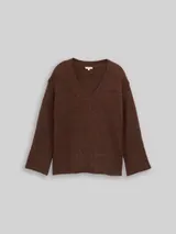 TOM TAILOR Damen Plus Size - Loose Fit Strickpullover mit Wollanteil, braun, Meliert – Bild 3