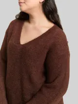 TOM TAILOR Damen Plus Size - Loose Fit Strickpullover mit Wollanteil, braun, Meliert – Bild 6