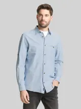 TOM TAILOR Herren Regular Fit Hemd mit Turn-Up-Funktion, blau, Meliert – Bild 4