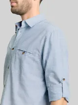 TOM TAILOR Herren Regular Fit Hemd mit Turn-Up-Funktion, blau, Meliert – Bild 6