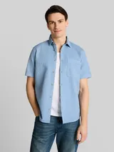 TOM TAILOR Herren Regular Fit Kurzarmhemd mit Waffelstruktur, blau, Uni – Bild 4
