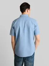 TOM TAILOR Herren Regular Fit Kurzarmhemd mit Waffelstruktur, blau, Uni – Bild 5