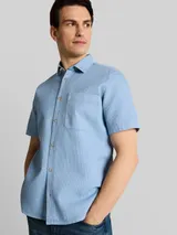 TOM TAILOR Herren Regular Fit Kurzarmhemd mit Waffelstruktur, blau, Uni – Bild 6