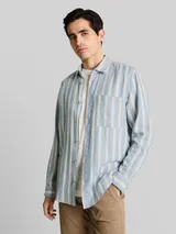 TOM TAILOR Herren Regular Fit Dobby Hemd aus strukturiertem Baumwollstoff, blau, Gestreift – Bild 4