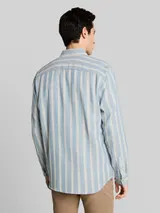 TOM TAILOR Herren Regular Fit Dobby Hemd aus strukturiertem Baumwollstoff, blau, Gestreift – Bild 5