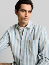 TOM TAILOR Herren Regular Fit Dobby Hemd aus strukturiertem Baumwollstoff, blau, Gestreift – Bild 6