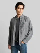TOM TAILOR Herren Regular Fit Hemd mit Turn-Up-Funktion, grau, Fischgrät – Bild 4