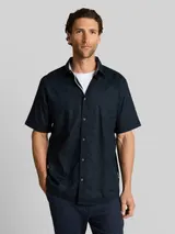 TOM TAILOR Herren Regular Fit Kurzarmhemd mit Leinenanteil, blau, Uni – Bild 4