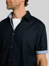 TOM TAILOR Herren Regular Fit Kurzarmhemd mit Leinenanteil, blau, Uni – Bild 6