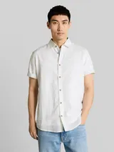 TOM TAILOR Herren Regular Fit Kurzarmhemd mit Leinenanteil, weiß, Uni – Bild 4