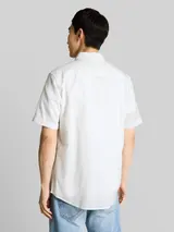 TOM TAILOR Herren Regular Fit Kurzarmhemd mit Leinenanteil, weiß, Uni – Bild 5