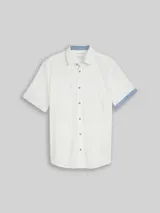 TOM TAILOR Herren Regular Fit Kurzarmhemd mit Leinenanteil, weiß, Uni – Bild 3