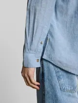TOM TAILOR Herren Regular Fit Hemd mit Leinenanteil, blau, Meliert – Bild 6