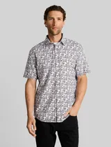 TOM TAILOR Herren Regular Fit Kurzarmhemd mit Leinenanteil, weiß, Palmenprint – Bild 4