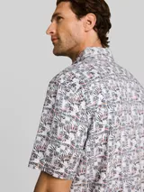 TOM TAILOR Herren Regular Fit Kurzarmhemd mit Leinenanteil, weiß, Palmenprint – Bild 6